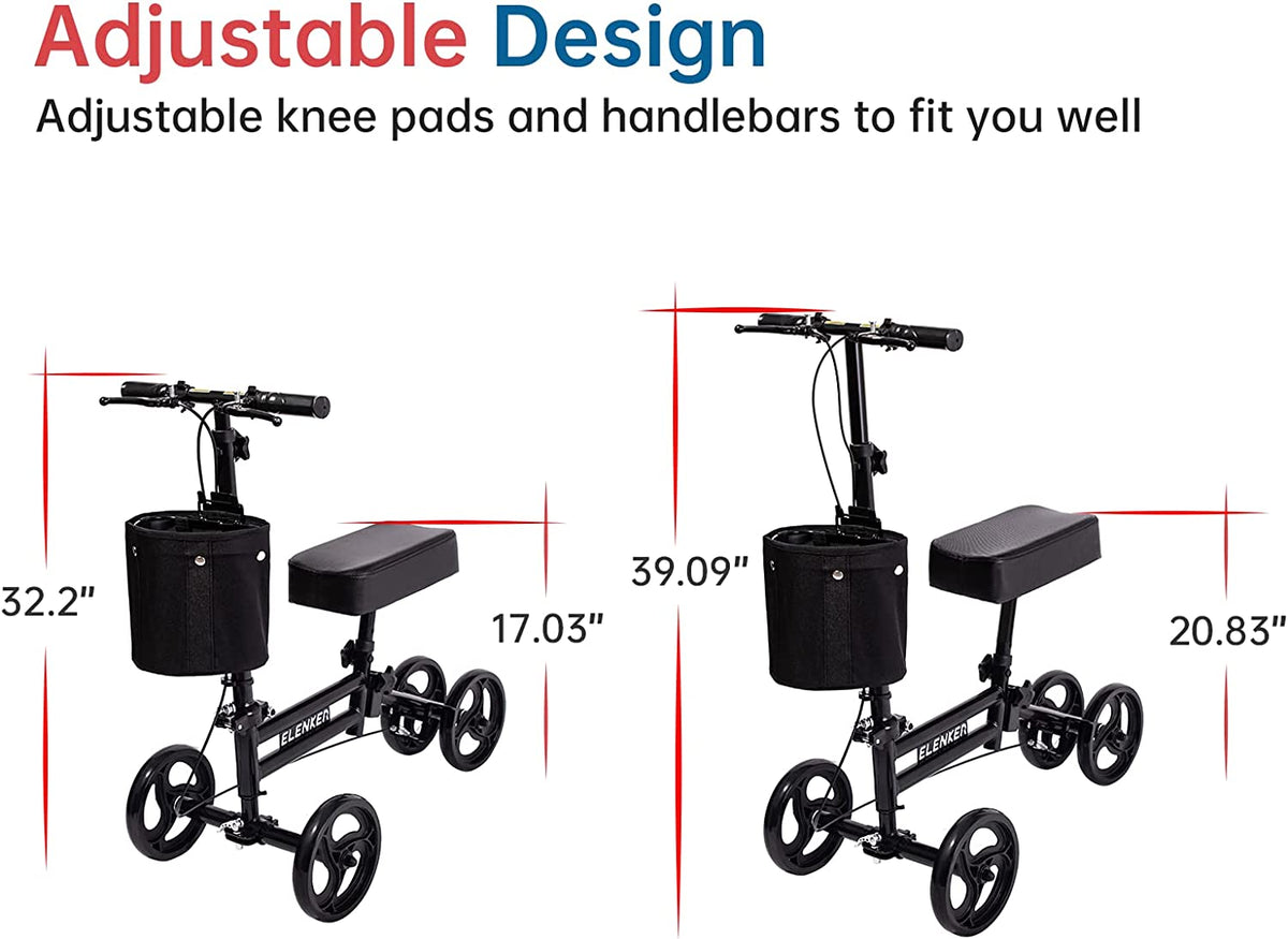 ELENKER® Steerable Knee Walker Scooter with Adjustable Handlebars & Knee  Platform