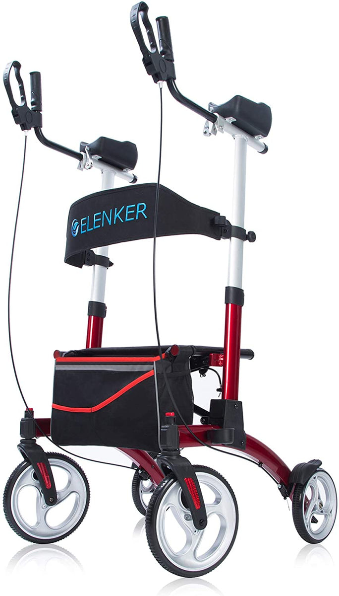 ELENKER® stand up walker Folding Rollator Walker Backrest for Senior Red