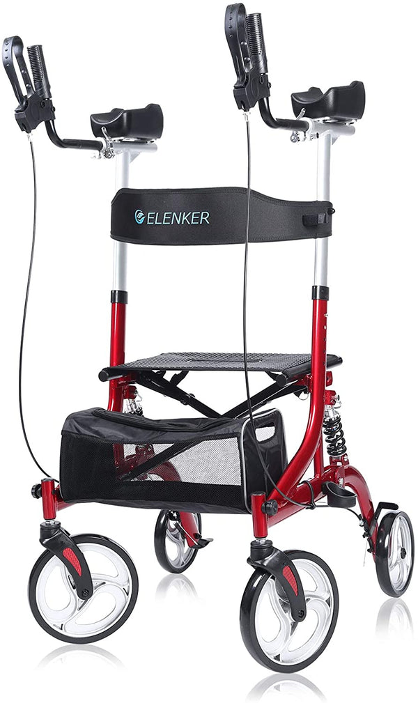 HFK-9211B  ELENKER® Upright Rollator Walker Stand Up Rollator Walker with Shock Absorber Red Refurbished