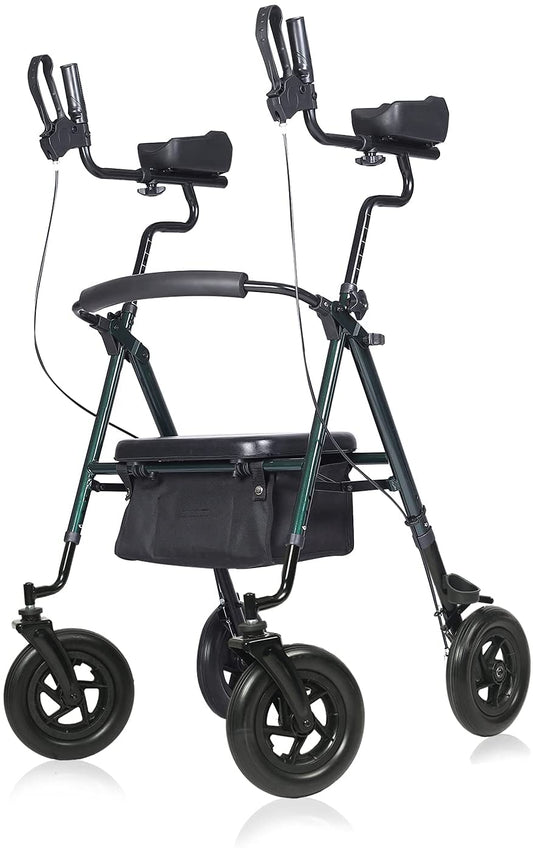 HFK-9236T4 ELENKER® Upright Rollator Walker, Stand Up Rolling Walker with 10’’Big PU Wheels and Adjustable Padded Armrests for Seniors from 4’8”to 6'4” Green NEW