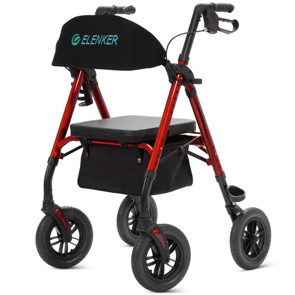 ELENKER®  KLD-9218-10 All-Terrain Rollator Walker with 10” Non-Pneumatic Wheels, Sponge Padded Seat and Backrest, Fully Adjustment Frame for Seniors  new