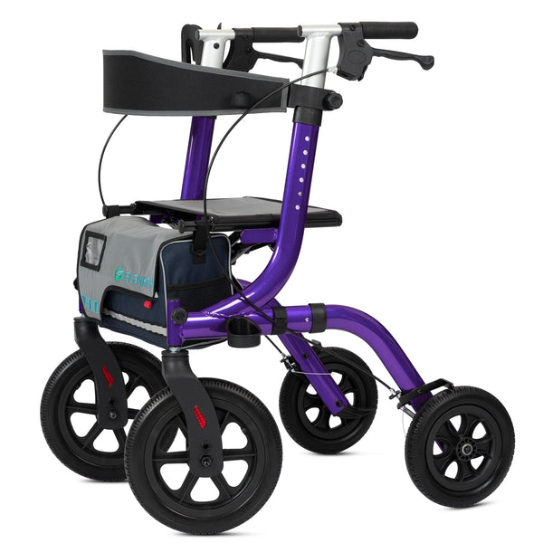 ELENKER ® HFK-9210KDB  All-Terrain Rollator Walker with Seat, Outdoor Rolling Walker, 12” Non-Pneumatic Tire Front Wheels, Compact Folding Design for Seniors Purple