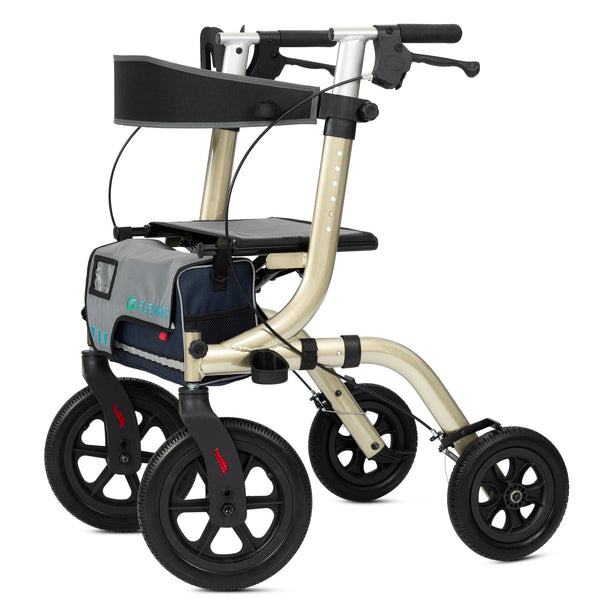 ELENKER ® HFK-9210KDB  All-Terrain Rollator Walker with Seat, Outdoor Rolling Walker, 12” Non-Pneumatic Tire Front Wheels, Compact Folding Design for Seniors Champagne