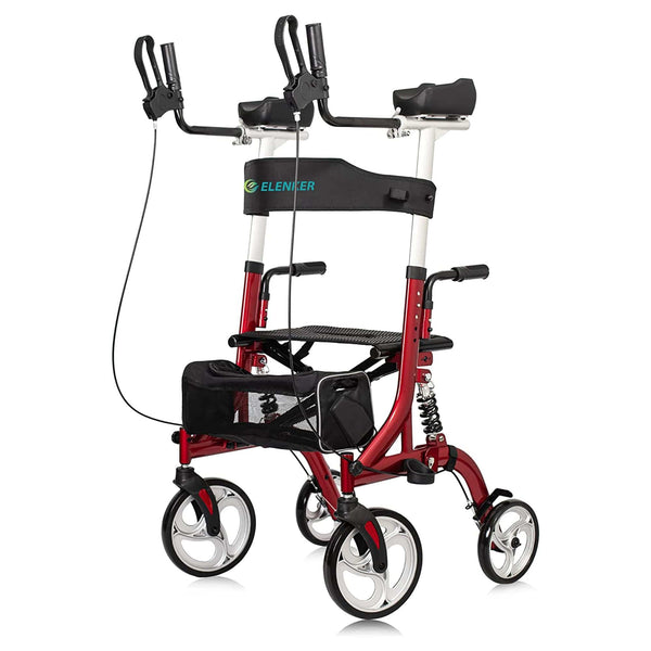 HFK-9211B  ELENKER® Upright Rollator Walker Stand Up Rollator Walker with Shock Absorber Red Refurbished