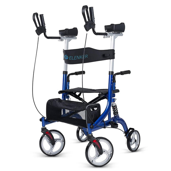 HFK-9211B ELENKER® Upright Rollator Walker Stand Up Rollator Walker With Shock Absorber Blue