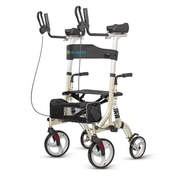 HFK-9211B ELENKER® Upright Rollator Walker Stand Up Rollator Walker With Shock Absorber Champagne Refurbished