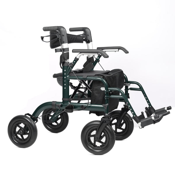 Elenker® HFK-9213-5 All-Terrain 2 in 1 Rollator Walker & Transport Chair, Folding Wheelchair with All 10” Wheels for Seniors, Reversible Backrest & Detachable Footrests Green