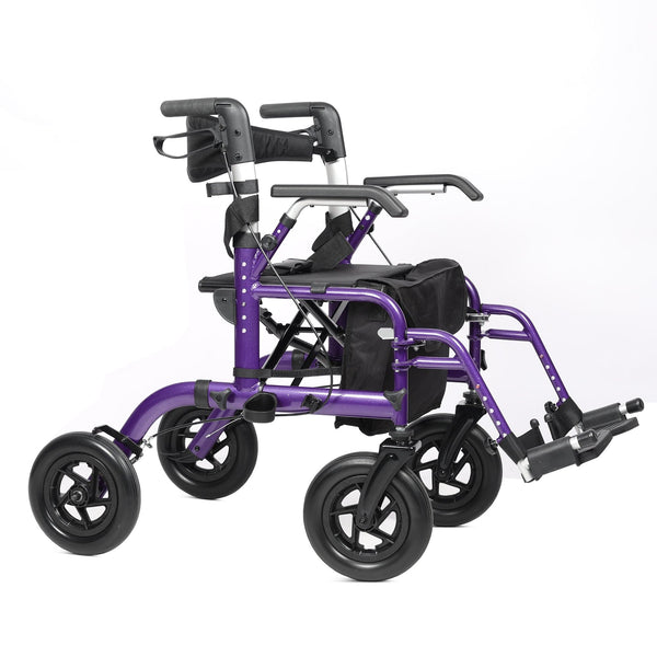 Elenker® HFK-9213-5 All-Terrain 2 in 1 Rollator Walker & Transport Chair, Folding Wheelchair with All 10” Wheels for Seniors, Reversible Backrest & Detachable Footrests Purple