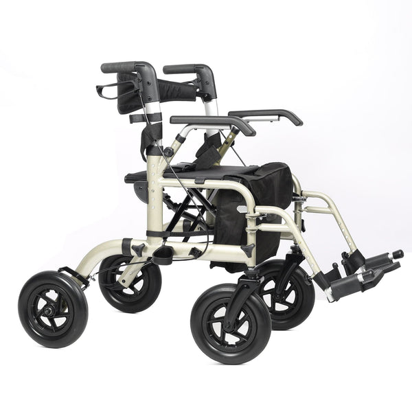 Elenker® HFK-9213-5 All-Terrain 2 in 1 Rollator Walker & Transport Chair, Folding Wheelchair with All 10” Wheels for Seniors, Reversible Backrest & Detachable Footrests Champagne