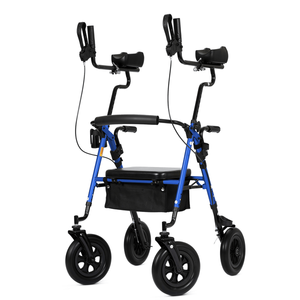 HFK-9236T4 ELENKER® Upright Rollator Walker, Stand Up Rolling Walker with 10’’Big PU Wheels and Adjustable Padded Armrests for Seniors from 4’8”to 6'4” Blue Refurbished