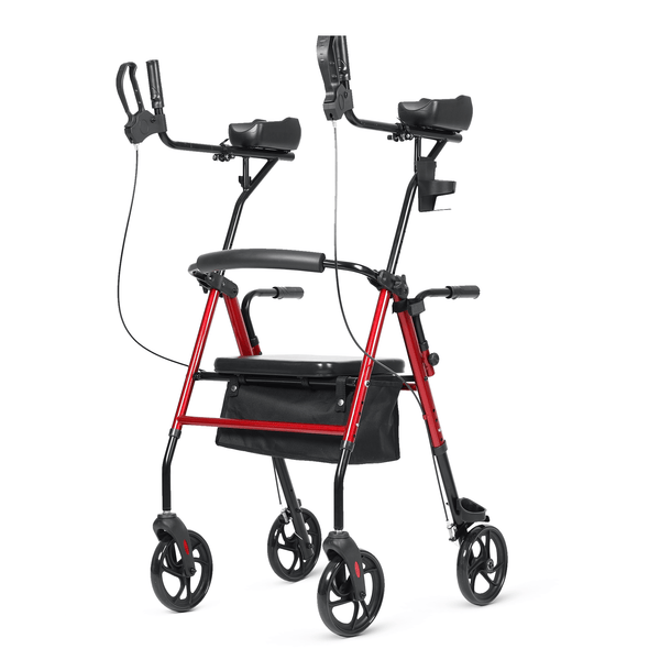 HFK-9236 ELENKER® Tall Upright Walker Forearm Rollator Walker Stand Up Rolling Walker with Padded Seat and Backrest for Seniors from 5’6” to 6’3” Red