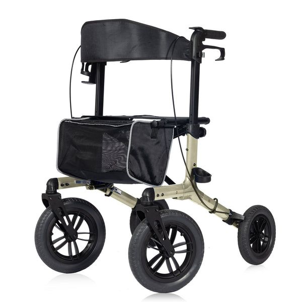 KLD-9212 ELENKER®  All-Terrain Rollator Walker with Non-Pneumatic Tire 12” Front Rubber Wheels, Compact Folding Design for Seniors Champagne