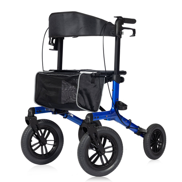 KLD-9212 ELENKER® All-Terrain Rollator Walker with Non-Pneumatic Tire 12” Front Rubber Wheels, Compact Folding Design for Seniors, Blue