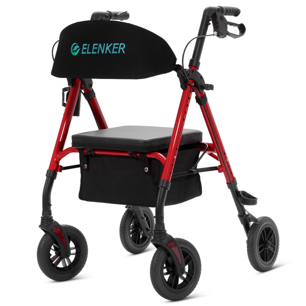 ELENKER® KLD-9218-10 All-Terrain Rollator Walker 10” Red