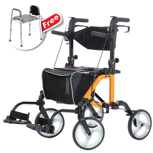 ELENKER® KLD-9224 All-Terrain 2 in 1 Rollator Walker 10in  Orange