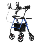 ELENKER® MT-8151 Upright Walker Stand Up Rollator Walker with Padded Seat and Backrest Lightweight Compact Folding Fully Adjustment Frame for Seniors Blue