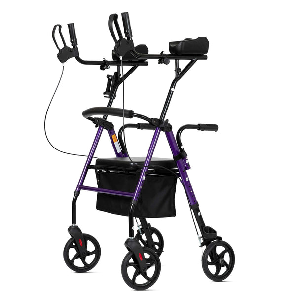 MT-8151 ELENKER® Upright Walker, Stand Up Rollator Walker with Padded Seat and Backrest, Compact Folding, Fully Adjustment Frame for Seniors Purple Refurbished