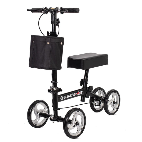 ELENKER® YF-9003B Knee Scooter With Basket Dual Braking System For Ankle And Foot Injured Black