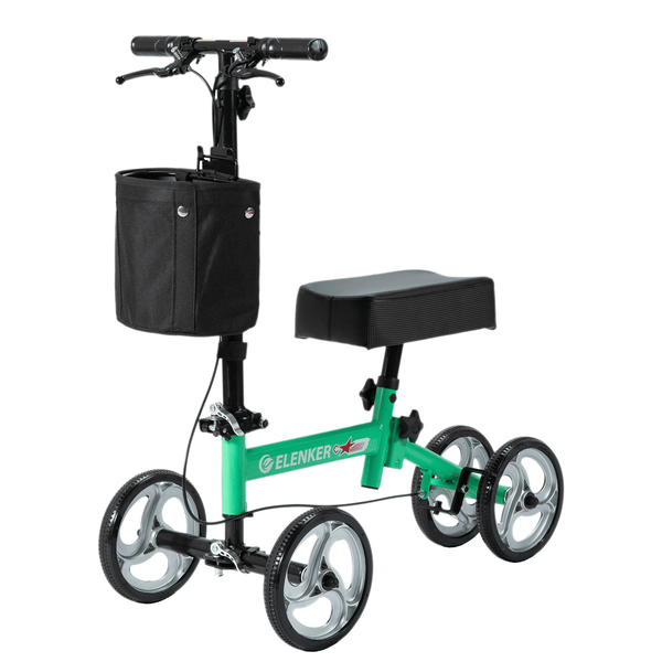 ELENKER® YF-9003B Knee Scooter with Basket Dual Braking System for Ankle and Foot Injured Green