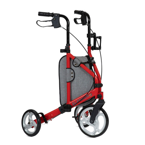 ELENKER YF-9006 3 Wheel Rollator Walker for Seniors, Three Wheeled Mobility Aid with 10” Wheels and Zipper Storage Pouch, Foldable, Narrow for Small & Tight Spaces Red