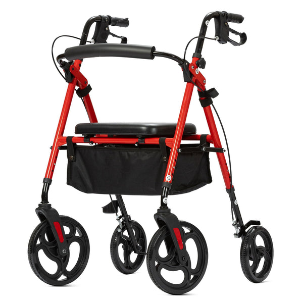 ELENKER ® YF-9007B Rollator Walker with 10” Wheels, Sponge Padded Seat and Backrest, Fully Adjustment Frame for Seniors Red