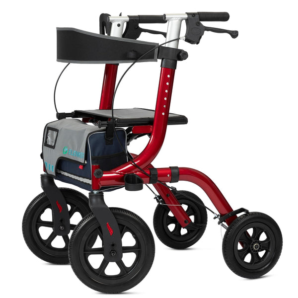 HFK-9210KD-3 All-Terrain Rollator Walker with Seat, Outdoor Rolling Walker, 12” Non-Pneumatic Tire Front Wheels, Compact Folding Design for Seniors Red