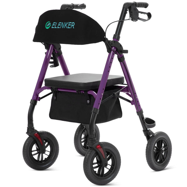 ELENKER®  KLD-9218-10 All-Terrain Rollator Walker with 10” Non-Pneumatic Wheels, Sponge Padded Seat and Backrest, Fully Adjustment Frame for Seniors  new