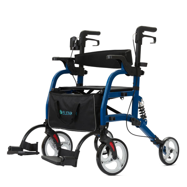 HFK-9294  ELENKER®  All-Terrain 2 in 1 Rollator Walker & Transport Chair for with 10” Non-Pneumatic Wheels Seniors, Folding Rolling Walker Wheelchair Combo with Wide Seat and Shock Absorber NEW