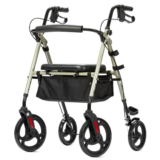 ELENKER ® YF-9007B Rollator Walker with 10” Wheels, Sponge Padded Seat and Backrest, Fully Adjustment Frame for Seniors Champagne