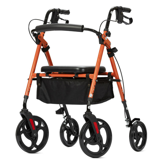 ELENKER ® YF-9007B Rollator Walker with 10” Wheels, Sponge Padded Seat and Backrest, Fully Adjustment Frame for Seniors Orange