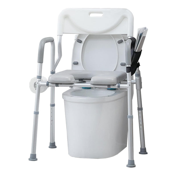 HFK-3367KD-3  ELENKER 4-in-1 Raised Toilet Seat with Armrests and Backrest, Bedside Commode Chair, Adjustable Toilet Safety Frame, Shower Chair with Padded Seat