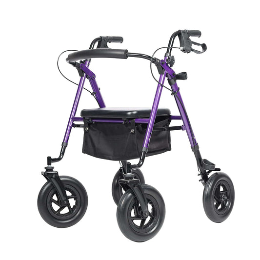 ELENKER ® HFK-9236D4 All-Terrain Rollator Walker with 10” Rubber Wheels, Padded Seat & Backrest, Under-seat Basket for Seniors Purple