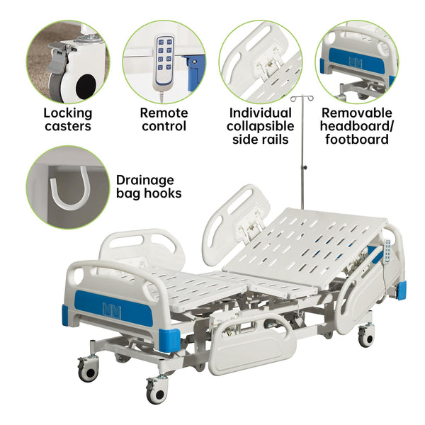 DH-7A13 ELENKER Premium 5 Function Full Electric Hospital Bed for Home and Hospital use (with Mattress & IV Pole)