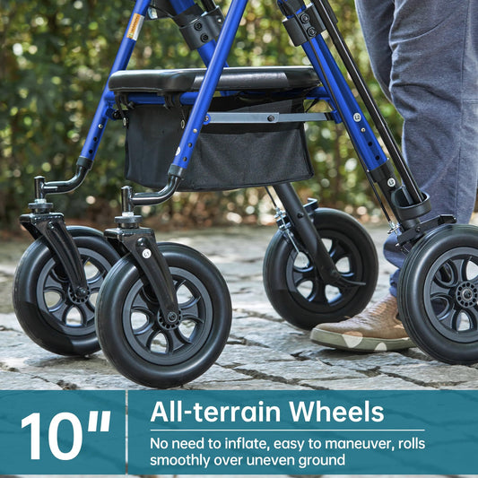 HFK-9236T4 ELENKER® Upright Rollator Walker, Stand Up Rolling Walker with 10’’Big PU Wheels and Adjustable Padded Armrests for Seniors from 4’8”to 6'4” Blue