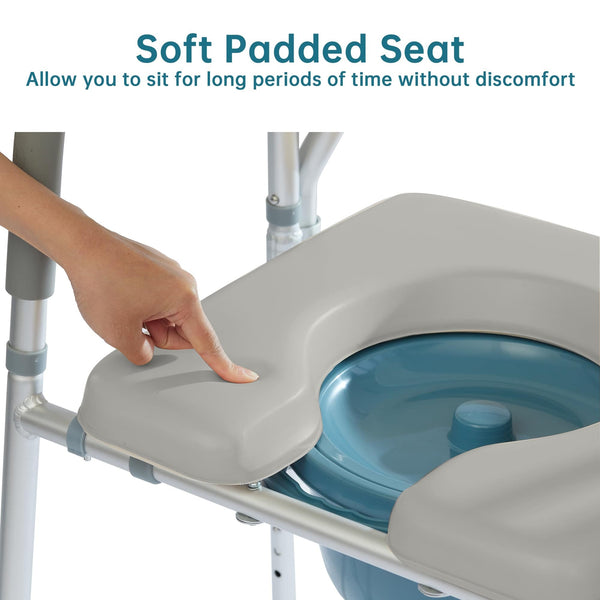 HFK-3367KD-3  ELENKER 4-in-1 Raised Toilet Seat with Armrests and Backrest, Bedside Commode Chair, Adjustable Toilet Safety Frame, Shower Chair with Padded Seat