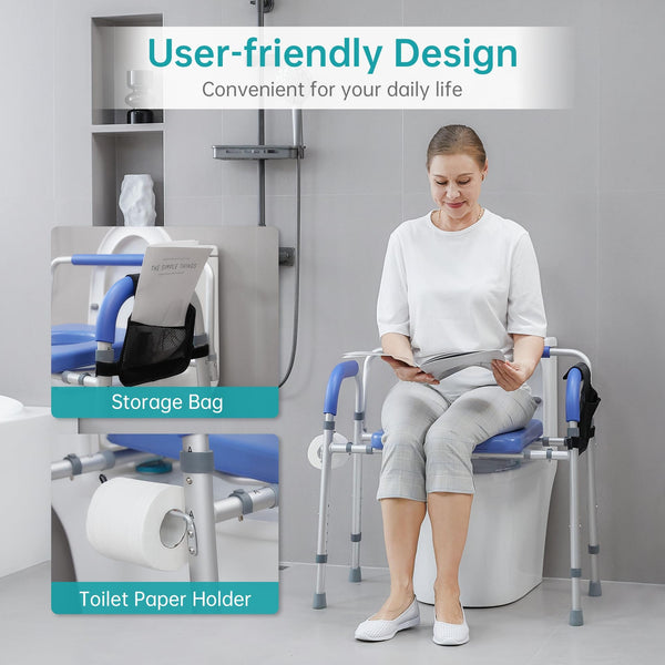 HFK-3375KD-2 ELENKER Heavy Duty Raised Toilet Seat with Armrests and Padded Seat, Elevated Toilet Seat Riser, Medical Bedside Commode Chair for Elderly and Disabled