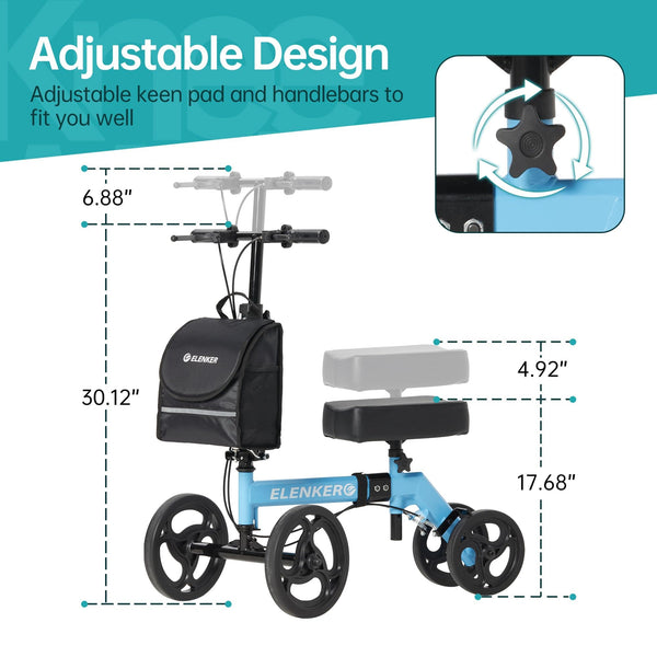 YF-9002D  EELENKER Steerable Knee Walker Deluxe Medical Scooter for Foot Injuries Compact Crutches Alternative Light Blue