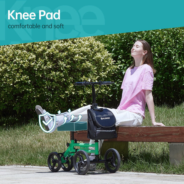 YF-9005F ELENKER Knee Scooter with Basket Dual Braking System for Ankle and Foot Injured Green