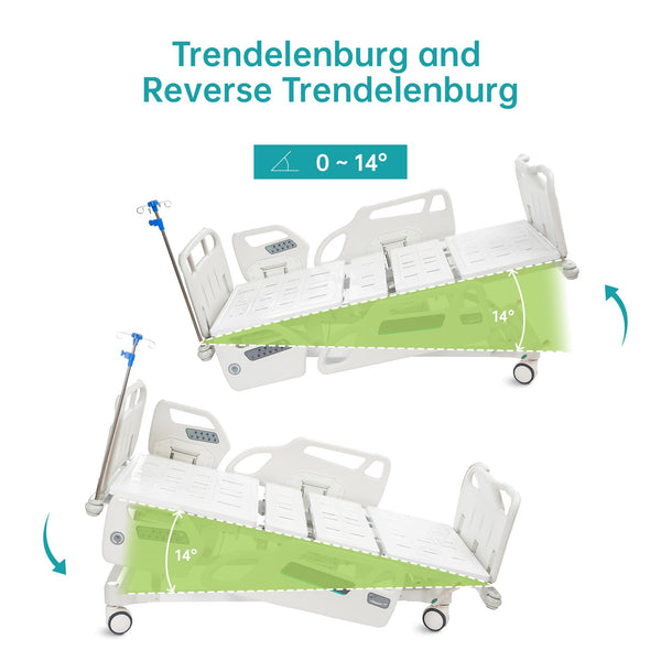 SLD-A51-112 ELENKER Full Electric Hospital Bed for Home Use, Premium Multi Functional Hospital ICU Bed with Trendelenburg and Reverse Trendelenburg. CPR One-Touch Reset and Stop Emergency Stop Features