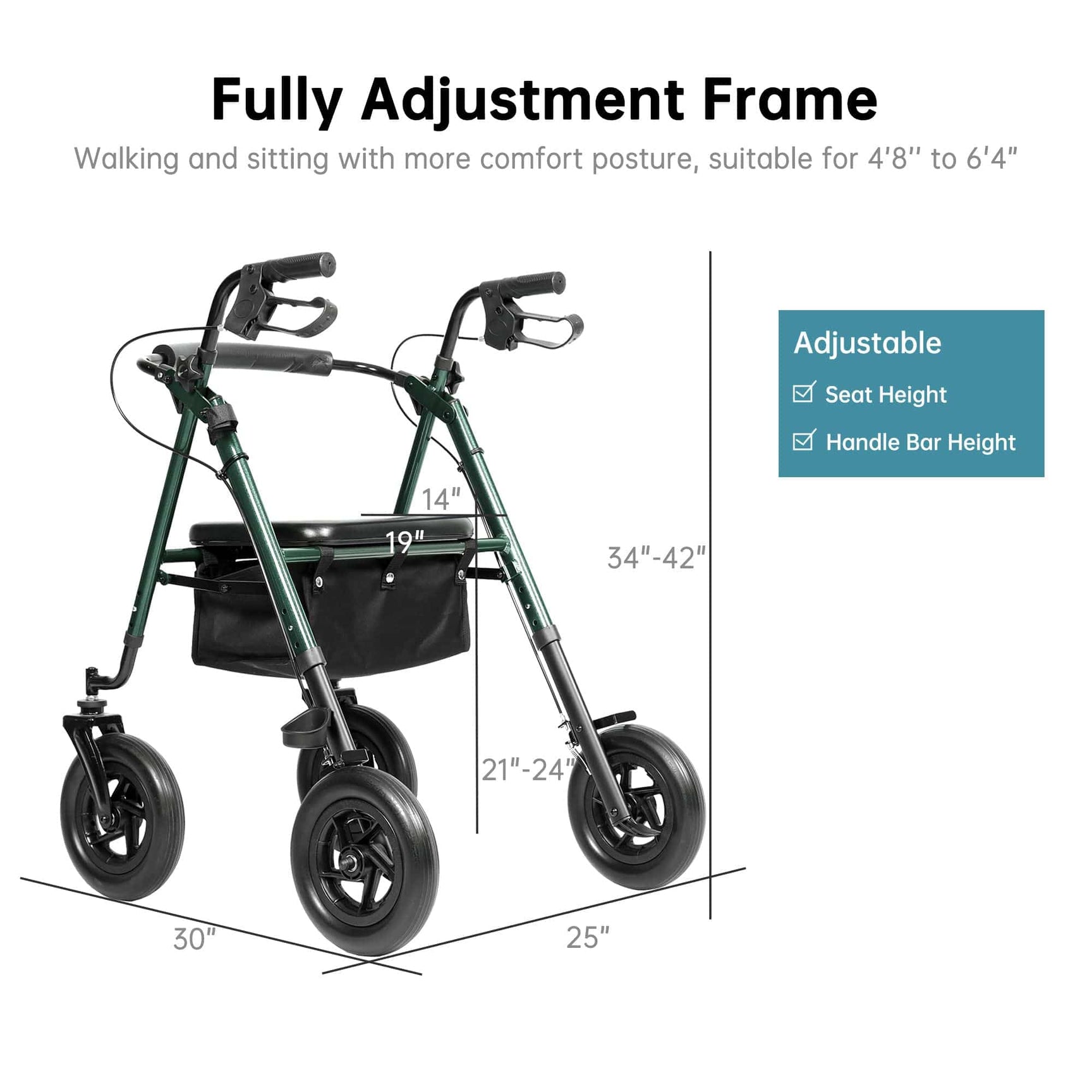 ELENKER® All-Terrain Rollator Walker: Superior Comfort, Adjustable ...