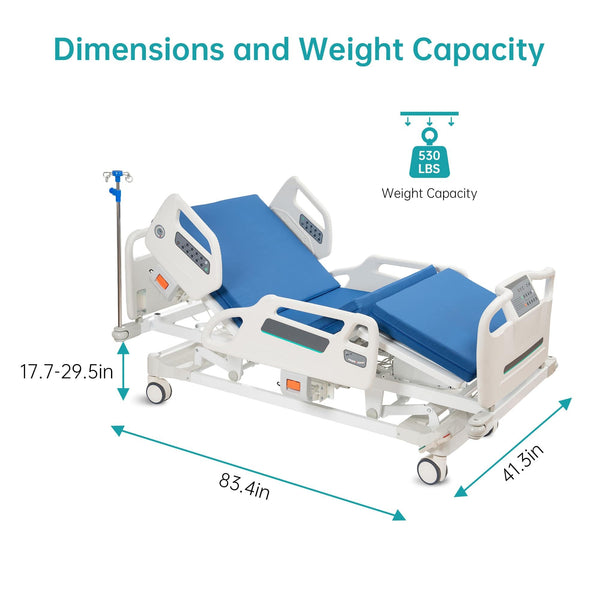 SLD-A51-112 ELENKER Full Electric Hospital Bed for Home Use, Premium Multi Functional Hospital ICU Bed with Trendelenburg and Reverse Trendelenburg. CPR One-Touch Reset and Stop Emergency Stop Features