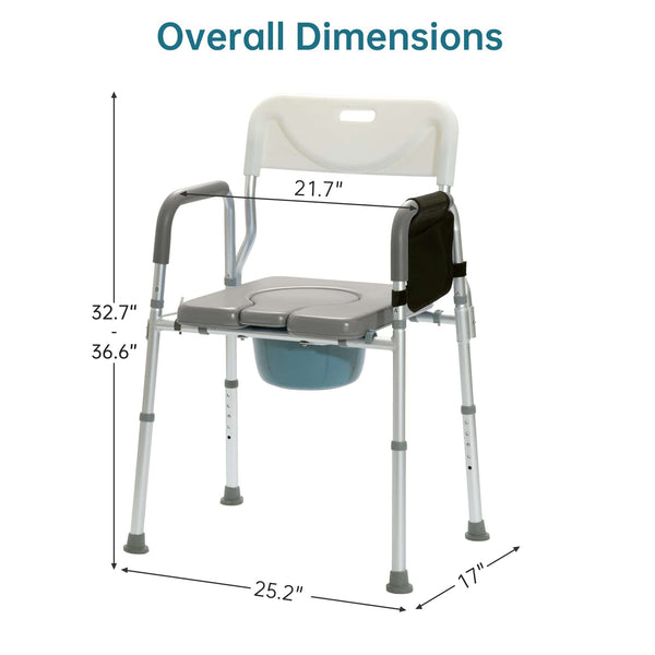 HFK-3367KD-3  ELENKER 4-in-1 Raised Toilet Seat with Armrests and Backrest, Bedside Commode Chair, Adjustable Toilet Safety Frame, Shower Chair with Padded Seat