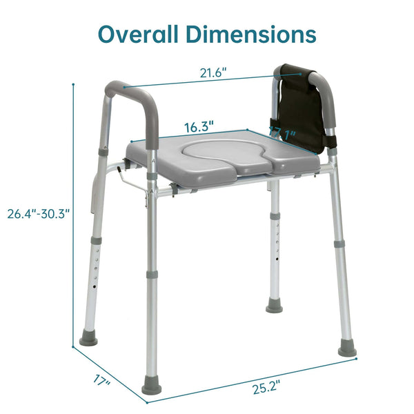 HFK-3367KD ELENKER Raised Toilet Seat with Armrests and Padded Seat, Elevated Toilet Seat for Elderly and Disabled, Adjustable Height, Grey