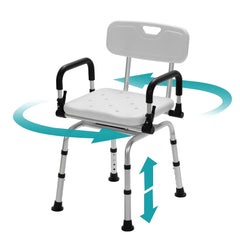 ELENKER® Swivel Shower Chair for Inside Shower, Adjustable Pivoting Bath Chair and Medical Grade Rotating Shower Seat with Liftable Armrests and Backrest